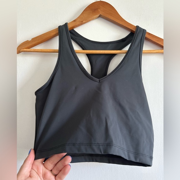 X by Gottex Dark Gray Ultralux Nylon Racerback Shelf Bra Cropped Tank Size Small - Picture 3 of 6